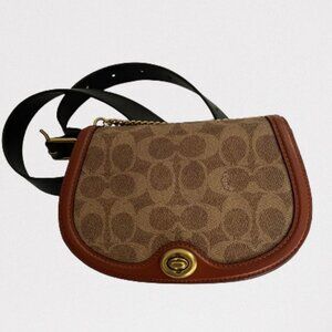 Coach NY Waist Bag Original Leather Camel Brown Black Strap
